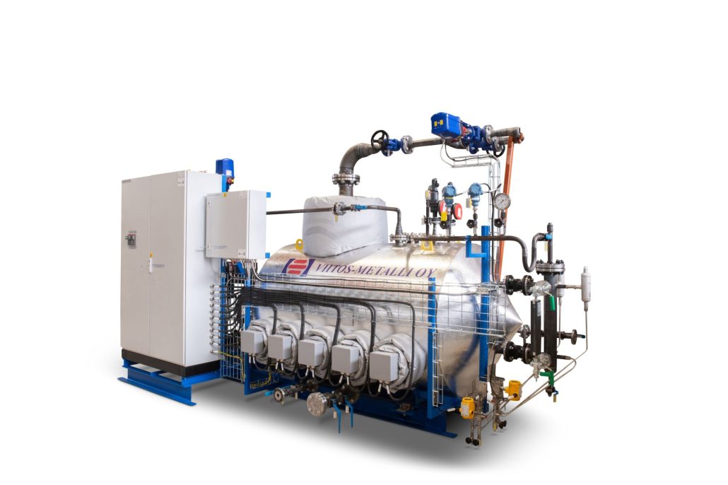 Täysin varusteltu sähköhöyrykattila.